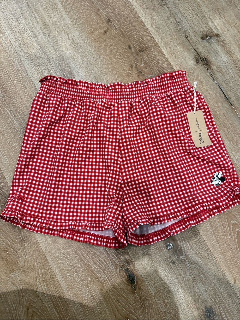 Red Gingham Ruffle Waist Women’s Shorts - Picture 2 of 5